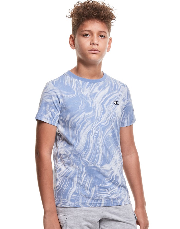 Champion Boys T-Shirt NZ - Marble Dye Print Light Blue ( 2437-MNUXI )